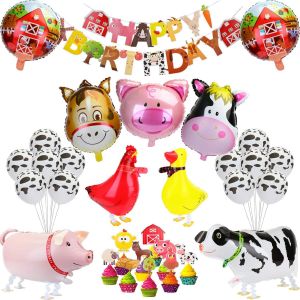 ChicSlick-Animaux De Ferme Party Anniversaire Décoration Ballons, Happy Birthday Bannière Guirlande, Anniversaire Fête Décoration Pour Garçon, Fille, Enfant, Jardin D'Enfants[X813] - Neuf