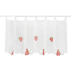Carla« Stores » Rideau brise-bise en voile avec motifs fruités, Polyester, Fraise, HxB 30x120cm - Neuf