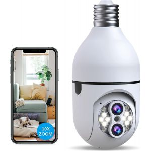 Caméra de surveillance WiFi à ampoule zoom X10, caméra WiFi extérieure à ampoule à 360 degrés, conversation bidirectionnelle, vision nocturne couleur, détection de mouvement et notifications.¿ - Neuf