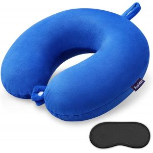 nzqaf-Oreillers de Voyage Confortables en Mousse à mémoire de Forme en Forme de U pour Le Cou et la tête, Oreiller Portable adapté pour Les Avions, Les Trains, Les Voyages en Voiture, Bleu Ciel - Neuf