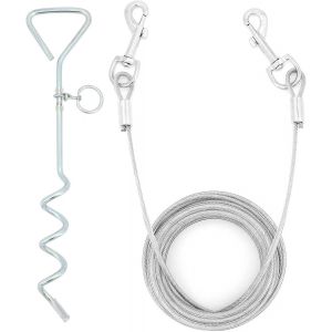 Piquet Et C&acirc;ble D'attache Pour Chien En Acier De Qualit&eacute; Sup&eacute;rieure, Avec Piquet En Spirale De 40,6 Cm, Pour Ext&eacute;rieur, Cour Et Camping, Chiots Et Chiens De Taille Moyenne (5 M) - Neuf