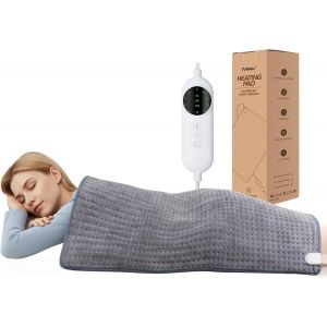 XXXL-Coussin Chauffant &eacute;lectrique pour Soulager les Maux de dos, Extra-large Couverture Chauffante 100 x 50 cm avec Arr&ecirc;t Automatique, 10 Niveaux de Temp&eacute;rature, 3 R&eacute;glages de Minuterie, Lavable Gris - Neuf