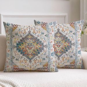 Cauc-Housse De Coussin 40x40cm Lot De 2 Housse Coussin Boho Housses Coussins Couleur Mandala Motif Floral Taie Oreiller Boheme D&eacute;coratif Pour Chambre &Agrave; Coucher, Salon, Canap&eacute;, Maison - Neuf