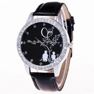 Zhoulianfa Ing&eacute;nieuse Hommes Femmes Incrustation Strass Cristal Bracelet Montre (Noir) - Neuf