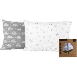Ulteronixshop-Ensemble Taie D'oreiller/Housse D'oreiller Pour Enfant &iquest; 33 X 45 Cm &iquest; Lot De 2 &iquest; Style Enveloppe &iquest; 100% Jersey De Coton &iquest; 150 G/M&sup2; : L&eacute;ger, Respirant Et Super Doux (Nuages Et &Eacute;toi - Neuf