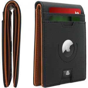 KGABERY-Airtag Slim Leather Wallet,Credit Card Holder,Rfid Blocking Trifold Wallet For Apple Air Tag Air Tag,Front Pocket,Wallet For Women Men,Brown,Bronze,Orange,Black,Modern - Neuf