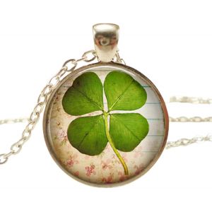 Kal-Collier De Pierres Précieuses De Temps Chaînes En Argent Avec Pendentif Trèfle À Quatre Feuilles Avec Pendentif Vintage En Ambre Pour Femmes Et Filles, Argent, Ambre - Neuf