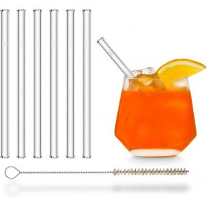 Sjzg-Halm Pailles En Verre Courtes - 6 Pi&egrave;ces Droites 15 Cm - Ensemble De Tubes En Verre R&eacute;utilisables + Brosse De Nettoyage Sans Plastique - Siphons En Verre Pour Verres &Agrave; Cocktail, Gobelets Pour En - Neuf