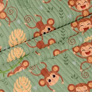 Tissu Vert En Velours C&ocirc;tel&eacute; Avec Motif De Singe 1m X 140cm Pour La D&eacute;coration - Neuf