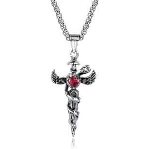 Kal-Pendentif Croix D'aile Pierre Rouge, Collier D'&eacute;p&eacute;e Croix D'aile Pour Hommes, Collier Serpent D'&eacute;p&eacute;e D'aile Bijoux Croix D'ailes D'ange Hip Hop, Collier Croix D'aile Cristal Rouge Pour Gar&ccedil;ons - Neuf