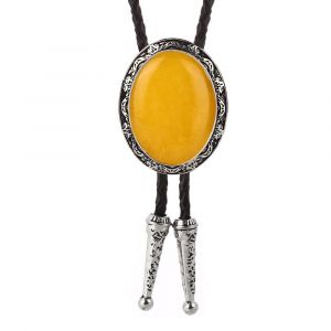 Pierre Naturelle Forme Ronde Bolo Cravate Pour Homme Western Cowboy Cravate Distinguée Noeud Papillon En Cuir Collier Corde Dames Accessoires - Neuf