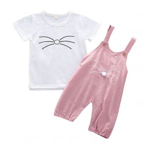 Ensemble 2 Pieces Chemise Et Pantalon A Manches Courtes Pour Bebe Fille (Blanc 90) - Neuf