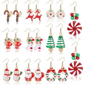 10 Paires De Boucles D'oreilles Pendantes De Noël Pour Femmes Arbre De Noël Flocon De Neige Bonbons Père Jingle Bonhomme De Neige Boucles D'oreilles De Vacances Ensemble Clip Boucles D'oreilles - Neuf