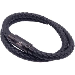 Kal-Bracelet En Cuir Tress&eacute; Noir - Bracelet Pour Homme Avec Fermeture Magn&eacute;tique En Acier Inoxydable - Bracelet En Cuir Pour Homme, Xl - 23.5cm, Cuir Acier Inoxydable - Neuf