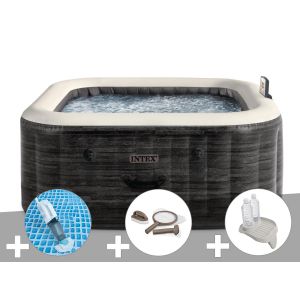 Kit spa gonflable Intex PureSpa Ardoise carr&eacute; Bulles 4 places + Aspirateur + Kit d'entretien + Porte-verre - Neuf