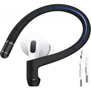 LORANKA-Crochets d&iquest;Oreille en Silicone pour AirPods Pro 2 & AirPods 4 [Alliage de Titane &agrave; M&eacute;moire], Ajustement Doux et Confortable, Anti-Perte pour Sport, avec Lani&egrave;re et Stylo de Nettoyage (Noir) - Neuf
