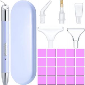 AYUHR-27 Pcs Accessoires d'Art de Strass, LED Stylo de Peinture de Diamant Rechargeable par USB, 5 Pointes et Étui de Rangement pour Artisanat (Violet) - Neuf