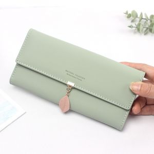 Portefeuille en cuir pour femme, porte-monnaie, grand porte-chéquier avec pendentif feuille zippé, porte-cartes, poche pour téléphone - Neuf