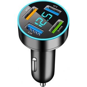 JGD-Chargeur de voiture 4 ports USB 66 W Multi Car Allume Cigare Chargeur de T&eacute;l&eacute;phone Chargeur USB 3.1 avec Quick Charge 3.0 Compatible avec T&eacute;l&eacute;phones, Tablettes, Banques d'alimentation, Galaxy, iO - Neuf