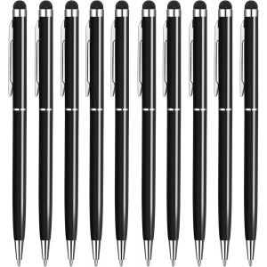Lot de 10 stylets pour tablette tactile et stylo &iquest;&iquest; bille &iquest;&iquest; encre noire 2 en 1 pour tous les t&iquest;&iquest;l&iquest;&iquest;phones portables, tablettes, iPhone i-Pad Pro Air Mini, montre intelligente, Samsung Galaxy, Microsoft - Neuf