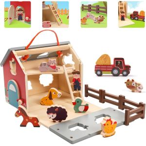 Ulteronixshop-Jeux Montessori Enfants 1 2 3 Ans, Jouet Ferme avec 8 Animaux, Chauffeur et Camion en Bois, Jouets Montessori Educatifs, Motricit&eacute; B&eacute;b&eacute;, Jeu de Tri, Cadeau d'anniversaire Gar&ccedil;ons Filles - Neuf