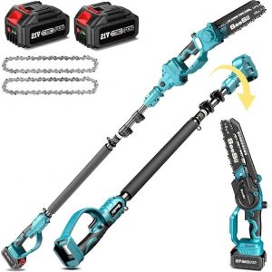 CHECARZHN--NO1-2-En-1 Tronçonneuse Télescopique & Mini Tronçonneuse Avec 2 Batteries De 4000Mah, Tronçonneuse Sans Balais De 8 Pouces Avec Perche, Extensible Jusqu'À 15 Pieds Pour Élagage Des Arbres - Neuf