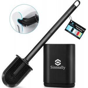 KAL-Brosse Wc,Brosse De Toilette Plate En Silicone,Balai Toilette Wc Avec Support À Séchage Rapide Pour Toilette De Salle De Bain,Balayette Wc Suspendu,Manche Long,Montage Mural/Au Sol,Noir - Neuf