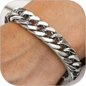 Eryi-Chaîne Bracelet Homme En Acier Inoxydable 19/21/23 Cm - Grosse Gourmette À Maille Cubaine De 8/12/17 Mm - Bijou Punk Cadeau Parafit - Neuf