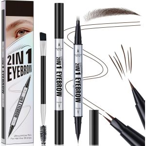 KALANKA-Crayon à Sourcils 3D Imperméable, Magique Crayon Sourcil Microblading avec 2 Pointes Fourchues, Crayon à Sourcils à Double Extrémité 2 en 1, Eyebrow Pencil pour le Maquillage Naturel (Marron - Neuf