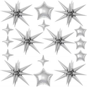 CAUC-Ballons Aluminium &Eacute;toile,16 Pi&egrave;ces Ballon Gonflable &Eacute;toile,Ballons en Etoiles Argent&eacute;s,Aluminium Foil &Eacute;toile,Ballon Helium &Eacute;toile pour Baby Shower Mariage Anniversaire D&eacute;coration de F&ecirc;te (Argent - Neuf