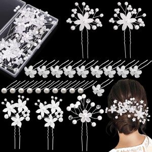Gjhgf-25 Pi&egrave;ces &Eacute;pingle Cheveux Mariage, Accessoire Cheveux Mariage Pince Cheveux Mariage Fleur Perle Strass Cristal, Bijoux Cheveux Mariage En Forme De U, Barrette Cheveux Mariage Pour Mari&eacute;e Femme - Neuf
