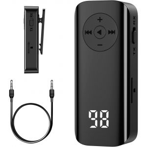 KALANKA-R&eacute;cepteur &Eacute;metteur Bluetooth 5.3, 2 en 1 Adaptateur Audio Bluetooth avec Support de Carte TF, Contr&ocirc;le du Volume, Appels Mains Libres, AUX Transmetteur pour Maison Sst&eacute;r&eacute;o, Casque Filaire - Neuf
