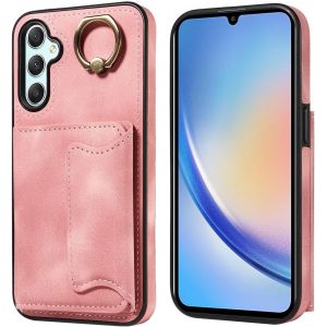 Kal-Coque Pour Samsung Galaxy A34 5g, Ultra Mince Tpu Anti-Chute Et Antichoc Protection Housse Cover, Avec Support De Bague Et Fente Pour Carte Silicone Etui Case (Rose) - Neuf