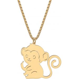 Kal-Collier De Singe Mignon En Acier Inoxydable Plaqué Or 18k Pour Femmes Filles Animaux Orang-Outans Bijoux À Pendentifs Pour Les Cadeaux De Fête - Neuf