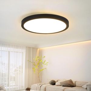 Plafonniers Plats Plafonnier Led - Noir Rond Plafonnier Moderne 3000K Ip44 Lampe De Chambre À Coucher Ultra Mince Lampe Plafond 17Cm Pour Salon Hall Balcon Cave Salle De Bains - Neuf
