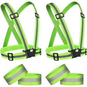 acdsgd-Gilet de S&eacute;curit&eacute; v&eacute;lo et 4 Pi&egrave;ces Bracelets de S&eacute;curit&eacute;, Haute Visibilit&eacute; Polyester Gilet V&eacute;lo R&eacute;glable Elastique Gilet de S&eacute;curit&eacute;, pour Course/Faire du V&eacute;lo/Enfant/Unisexe - Neuf