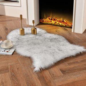 Tapis De Chevet En Peau De Mouton Douce Et Confortable, Gris Et Blanc, 60 X 90 Cm, Housse De Si&egrave;ge De Canap&eacute; En Fausse Fourrure Moelleuse, Lavable En Machine - Neuf