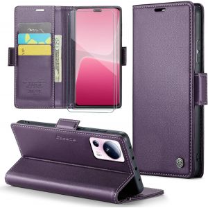 Kal-Coque Pour Xiaomi 13 Lite+ 2 Pièces Verre Trempé,Antivol,Prend En Charge Le Chargement Sans Fil, Pochette Fermeture Magnétique Flip Case-Violet - Neuf