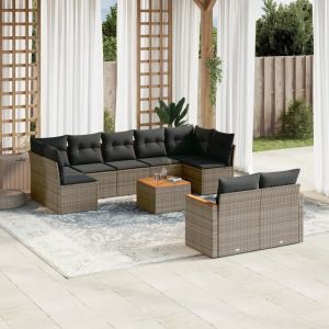 Prolenta Premium - Salon De Jardin Avec Coussins 10 Pcs Gris R&eacute;sine Tress&eacute;e - Neuf