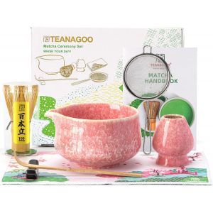 Set De C&eacute;r&eacute;monie Matcha Rose 7 Pi&egrave;ces Avec Bol Et Fouet - Neuf