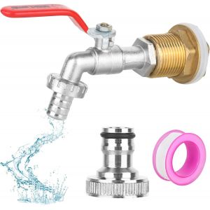 Robinet &agrave; boisseau sph&eacute;rique 3/4""-En laiton-Pour citerne d'eau de pluie-Avec bouchon filtrant-Universel-R&eacute;sistant au gel-Rouge - Neuf