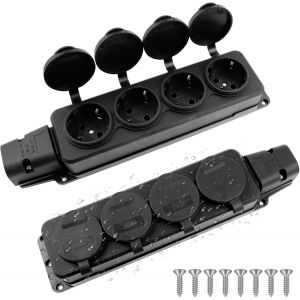 4 Fach Au&szlig;ensteckdose Schutzkontaktsteckdosen mit Klappdeckeln, bo&icirc;tier IP54 avec couvercles rabattables, Prises Multiples pour l'ext&eacute;rieur, pour Le Jardin, l'ext&eacute;rieur - 2 unit&eacute;s - Neuf