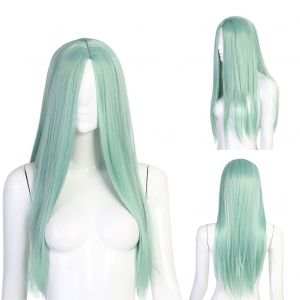Perruque Synthetique Longue Et Lisse Pour Femme, Tete Complete, Cosplay, Fete, Avec Bonnet, Vert Menthe - Neuf