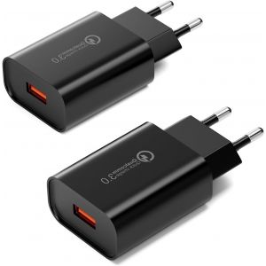 (2 Pack) Chargeur Rapide Prise Usb Secteur Pour Samsung Galaxy S21 20 S10 S9 S8 S7 A55 A53 A50 A40 A34 A20 A15 A13 A03 M34, Pour Iphone Xiaomi Huawei Oppo Oneplus, Adaptateur Quick Charge 3.0 18w - Neuf