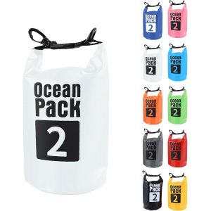 2l Sac Étanche Polyvalent,2l/5l/10l/15l/20l/30l Blanc Waterproof Dry Bag Avec Longue Bandoulière Réglable Sac À Dos Confort Imperméable Pour Bateau/Kayak/Pêche/Rafting/Natation/Camping/Snowboard - Neuf