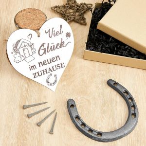 Lbgwp60-Breloque Porte-Bonheur Set De Cadeau Fers À Cheval 4 Clous Signe De Coeur Avec Motif Viel Glück Im Neuen Zuhause - Neuf