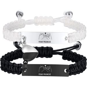 Trahoo-2pcs Bracelets Couples Je T`Aime Acier Inoxydable Et Cordon Ajustable, Chaînes De Main Pour Couples Amoureux Femme Homme Cadeaux Romantiques Saint Valentin Mariage - Neuf