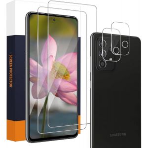 FILM DE PROTECTION D'&Eacute;CRAN EN VERRE BLIND&Eacute; POUR SAMSUNG GALAXY A72 5G - 2 + 2 FILMS DE PROTECTION D'&Eacute;CRAN ULTRA TRANSPARENTS + FILM DE LENTILLE, DURET&Eacute; 9H, ANTI-BULLES, ANTI-RAYURES, BORD - Neuf