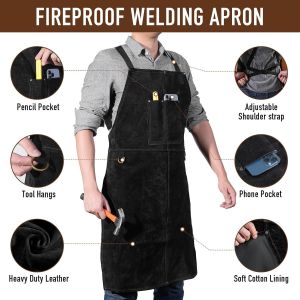 Mevronisshop-Tablier De Soudure,Tablier De Travail En Cuir Pour Homme,24""'x 36"" Tablier De Cuisine Multifonctionnel - Neuf