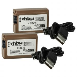 vhbw 2x Batterie compatible avec Sony Alpha NEX-3DB, NEX-3DS, NEX-3DR, NEX-3D appareil photo (1030mAh, 7,4V, Li-ion), puce d'information, prise USB-C - Neuf